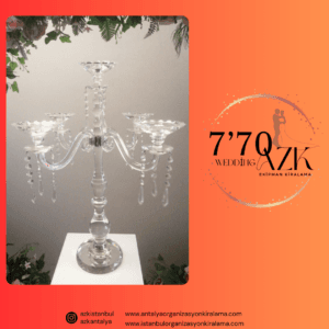 Antalya kiralık 5 kollu kristal cam şamdan düğün masa süsleme ve şeffaf dekor